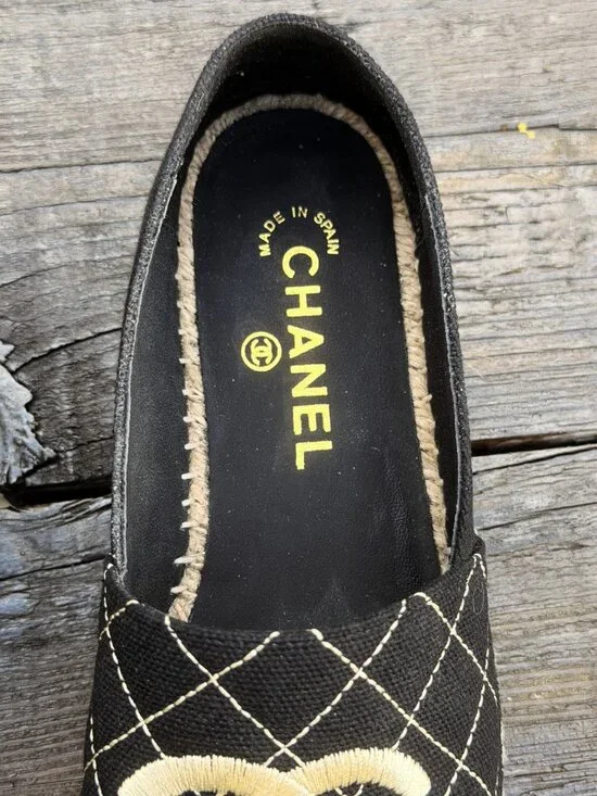 Chanel Espadrilles sz 41 Runs Small More like a 9 Black and Tan Cross Stitch - Picture 8 of 16